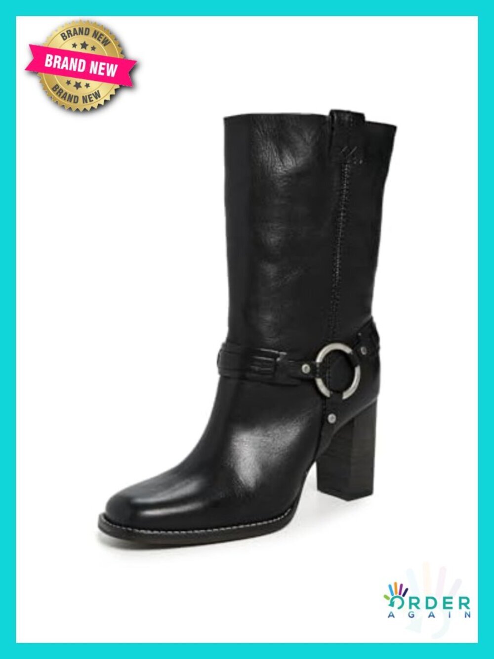 Ankle Boots Stacked Heel Leather Silver Buckle Detail